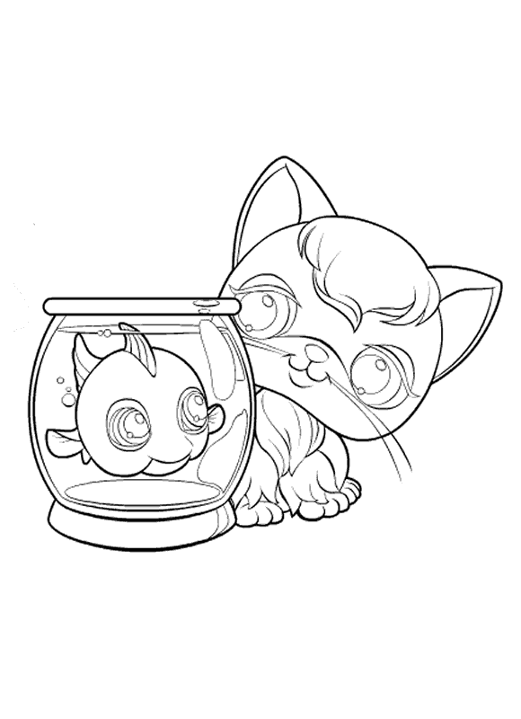 coloriage Petshop chat et poisson